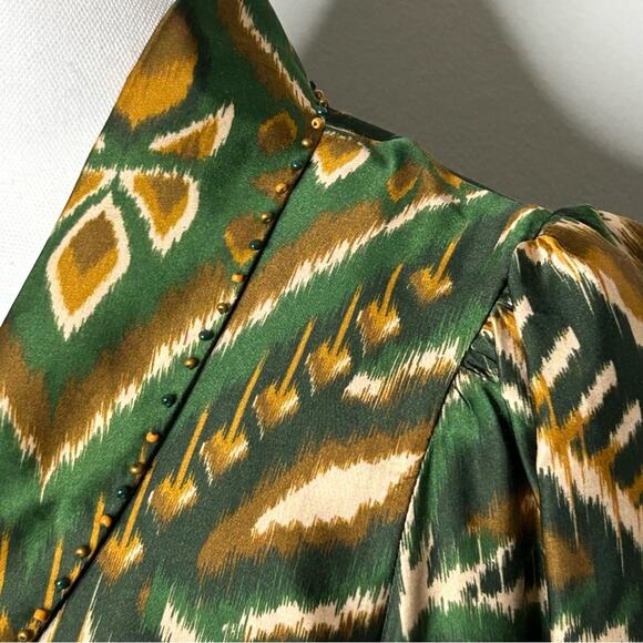 Farm Rio Pineapple Ikat Asymmetric Hem Wrap Dress Beaded Small - Picture 6 of 14